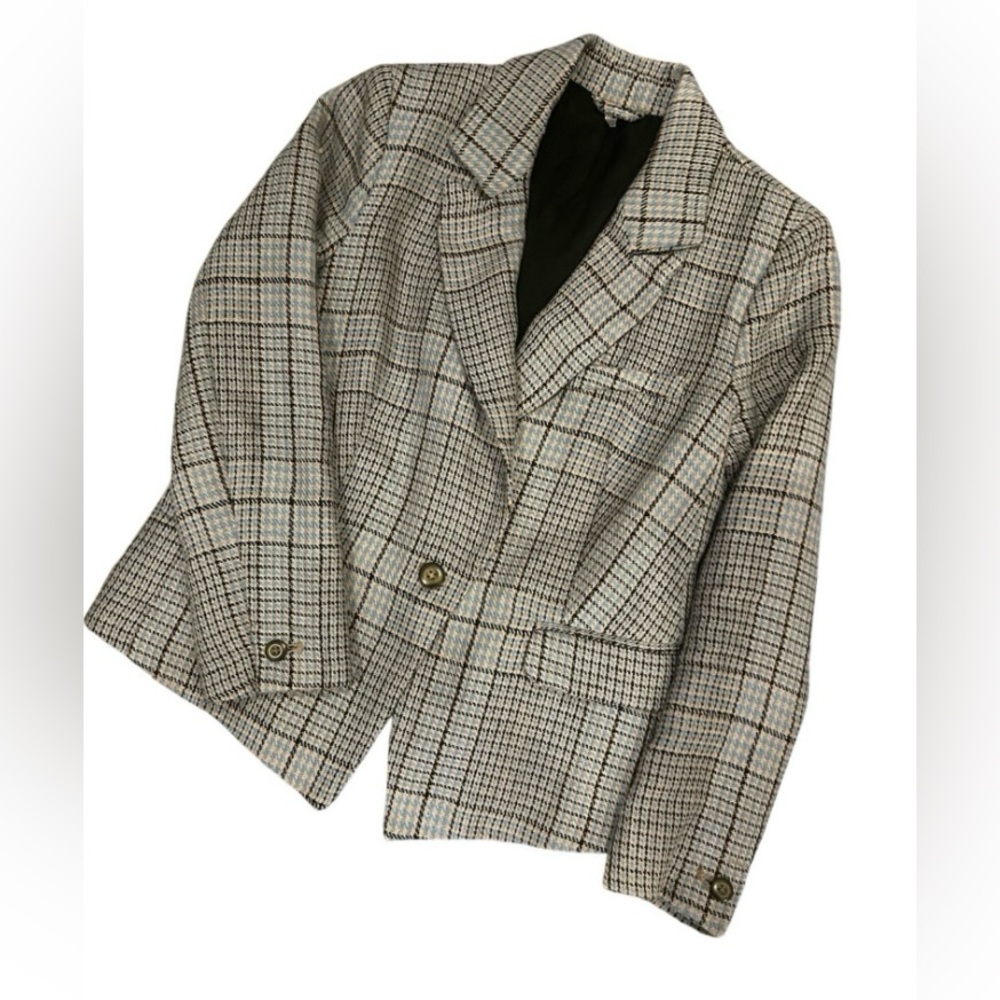 Free People Plaid Blazer - Black and Cream